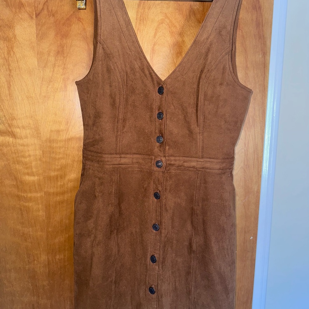 Abercrombie & Fitch Brown Suede Button Down Pinafore Mini Dress - Medium - Picture 2 of 5